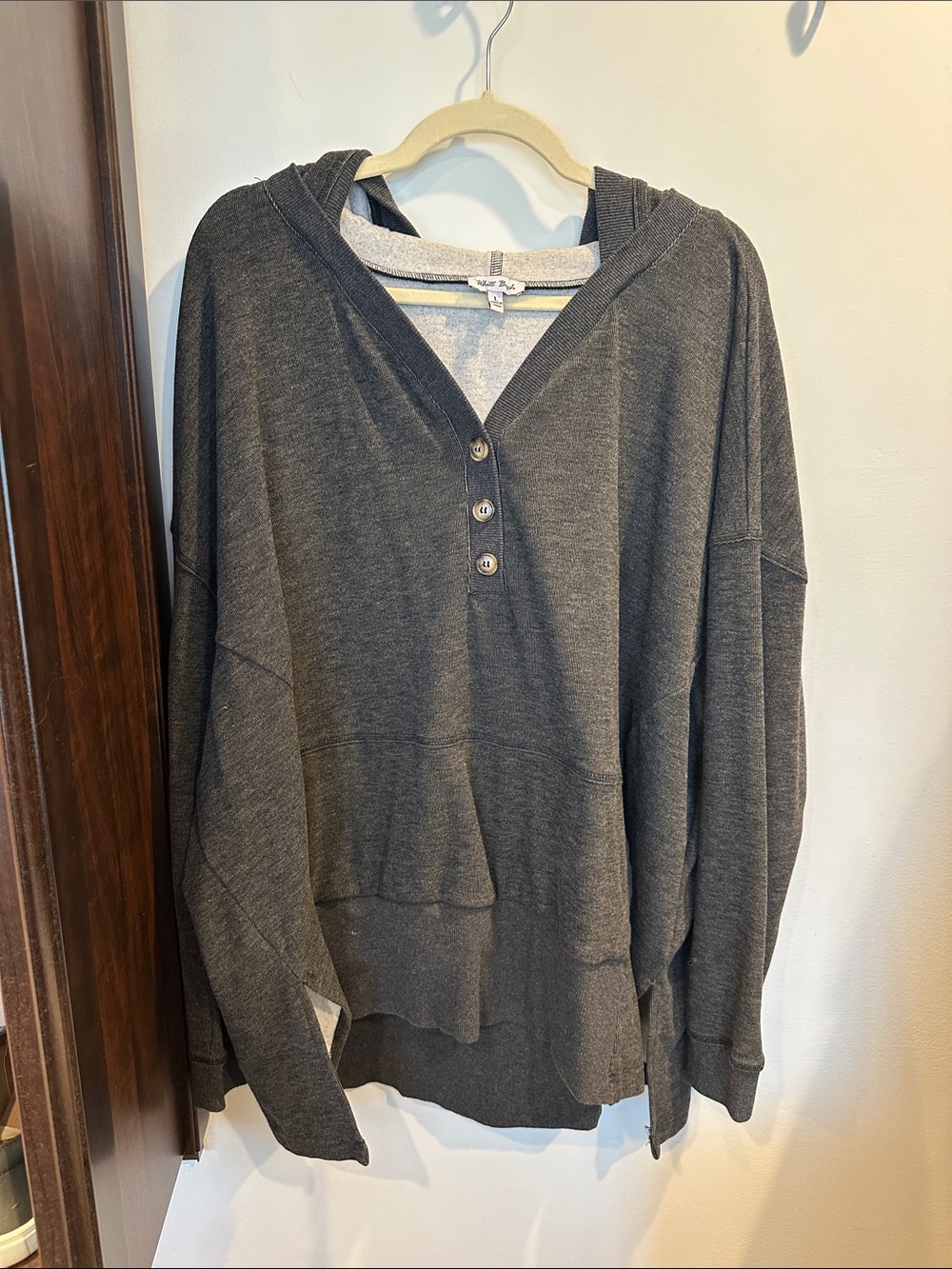 white birch Charcoal Gray Hooded V-Neck Henley Sweater